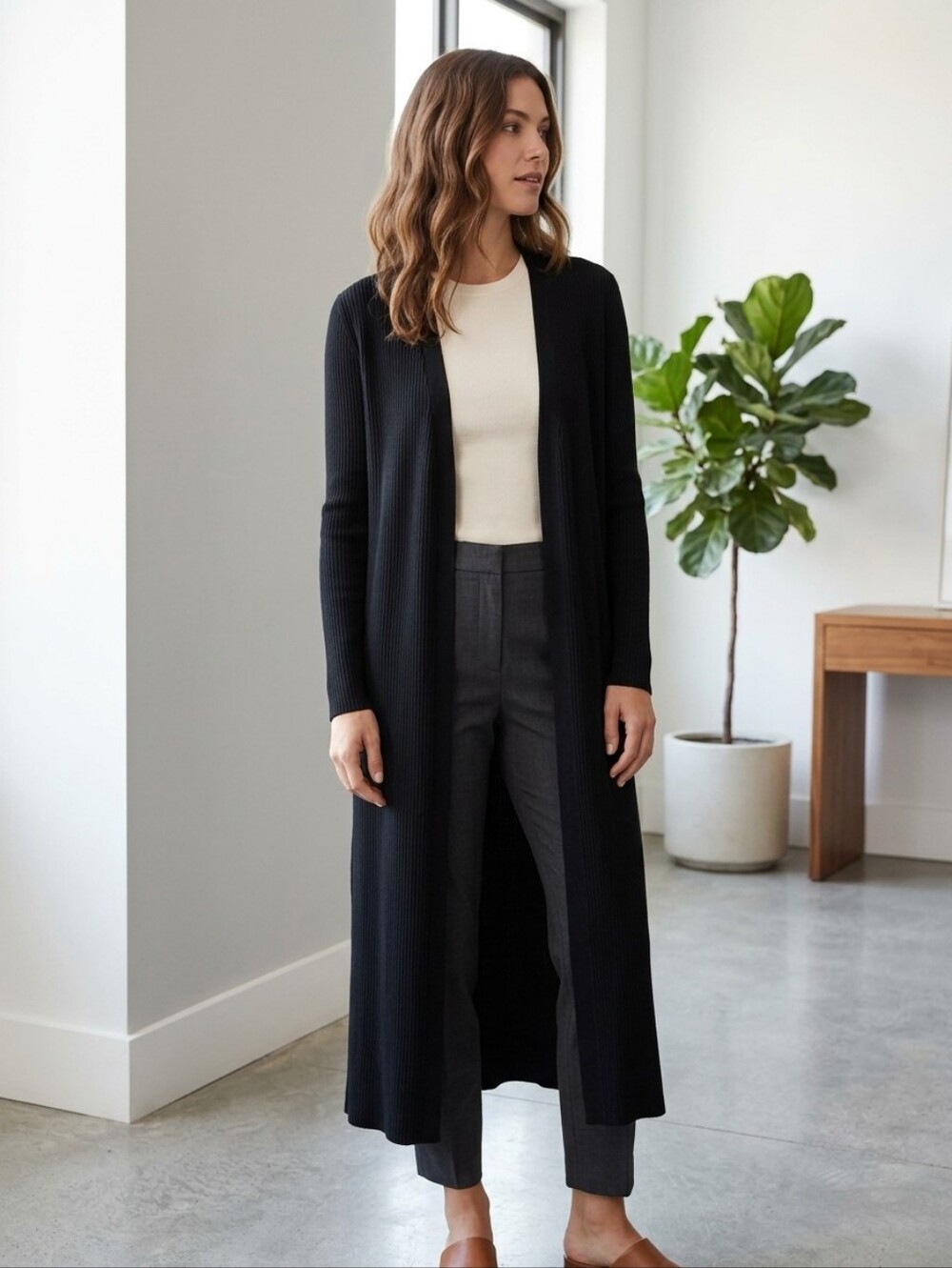 Soft Surroundings Open-Front Women’s Ribbed Sweater Duster Cardigan - Black